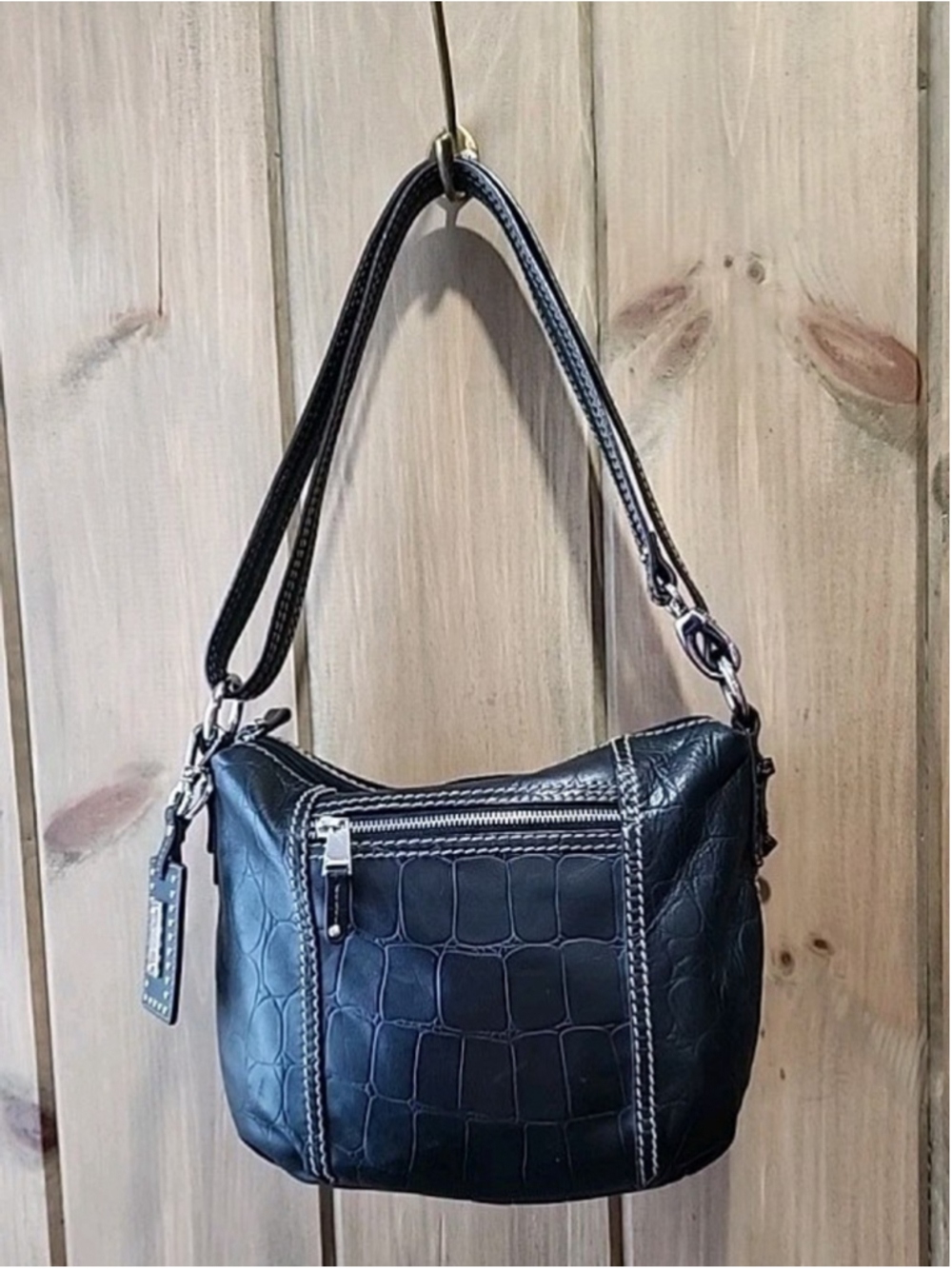Tignanello Croc Embossed Convertible Shoulder/crossbody Bucket Bag,EUC
